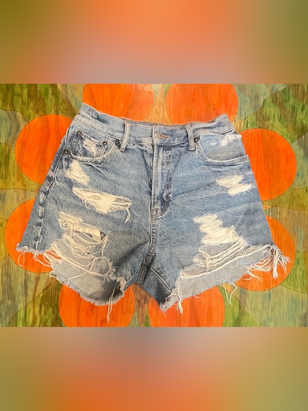 American Eagle Size 0 Women's Distressed Ripped Denim Shorts Highest Rise Cut